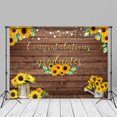 Aperturee - Sunflowers Brown Wood Graduation Photography Backdrop